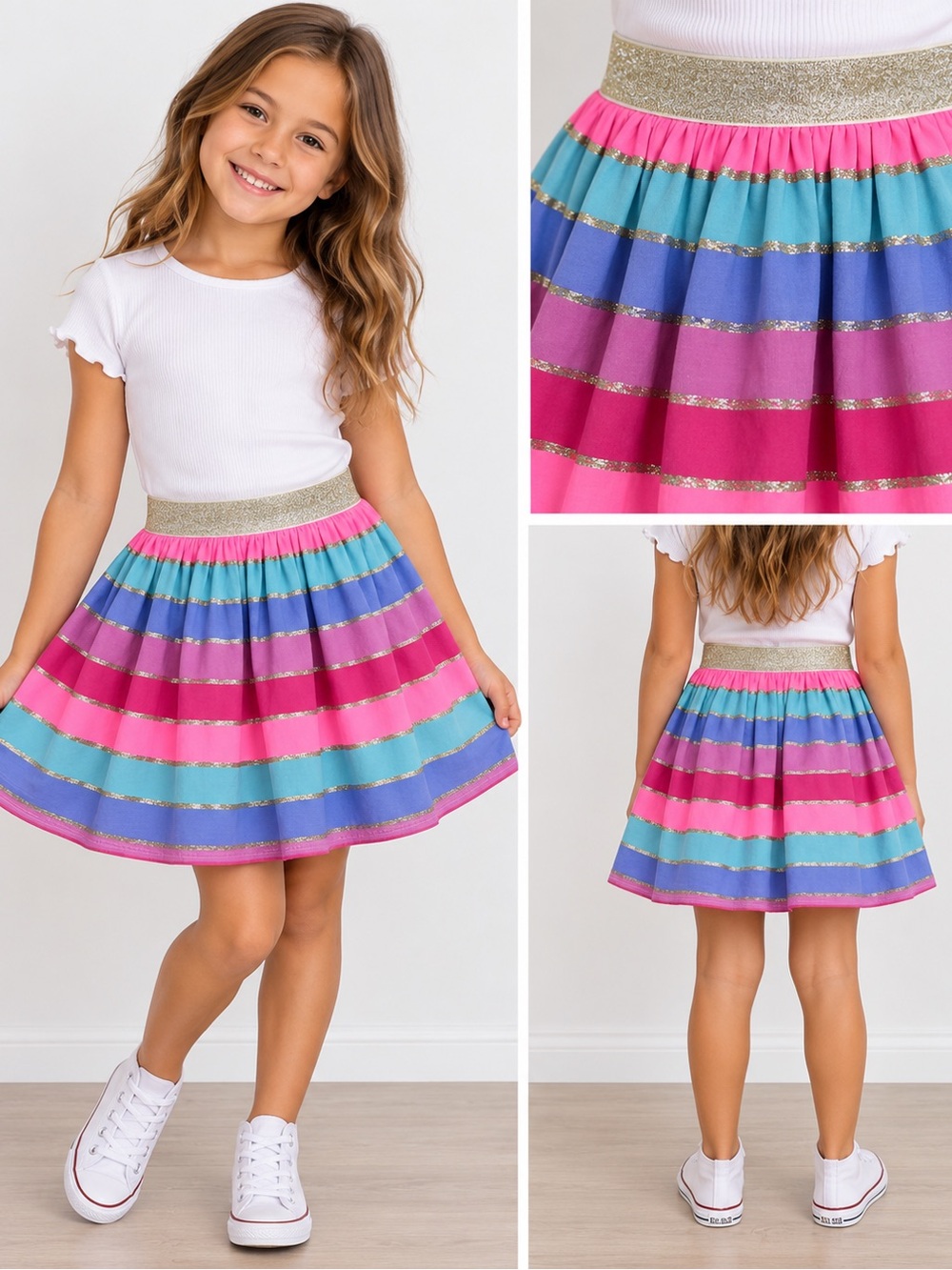 Isaac Mizrahi Girls Rainbow Stripe Glitter Skirt Size 7/8